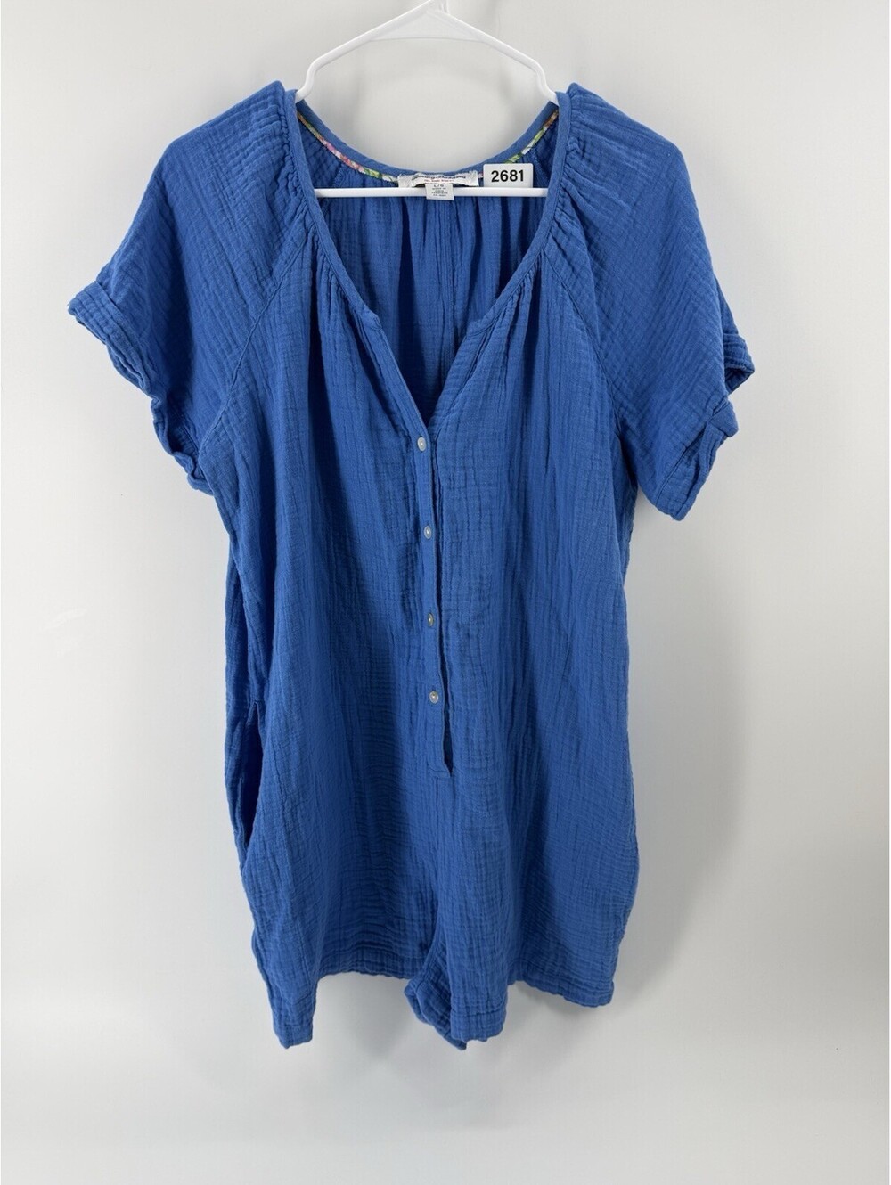 Tommy Bahama Island Softs Gauze Romper Women Blue Large 100% Cotton